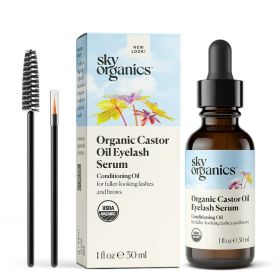 Sky Organics Organic Castor Oil Eyelash Serum for Fuller-Looking Lashes & Brows, 1 fl oz
