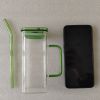 6 Pcs Glass Straw Cup, 6 Colors Square Glass Cup With Straw And Lid, High Borosilicate Glass Cup, Milk Cup, Juice Cup, Cold Drink Cup, Coffee Cup